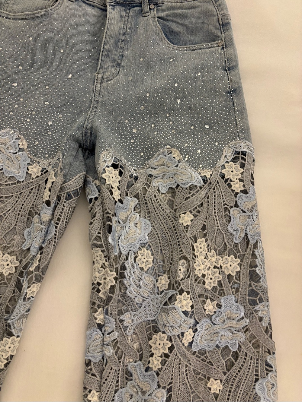 ✨ BAYEAS High Rise Rhinestone Lace Wide Leg Jeans - 27 - Picture 7 of 16